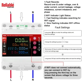 2P 100A Wifi Protection / Energy Meter / Energy Monitor, Reliable, Single-phase Separate, Prepaid Function 100A L+N, VA, Kwh, PF, Temperature, Kw, Timer, Energy Manager, Wifi, Relay, Digital Modern Remote Control, Work With Google Home, Tuya, Smart Life, Alexa, Wifi, Bluetooth, ZigBee, TMALL Genie, Xiaoai Classmate, IOS/Android By Reliable Electric